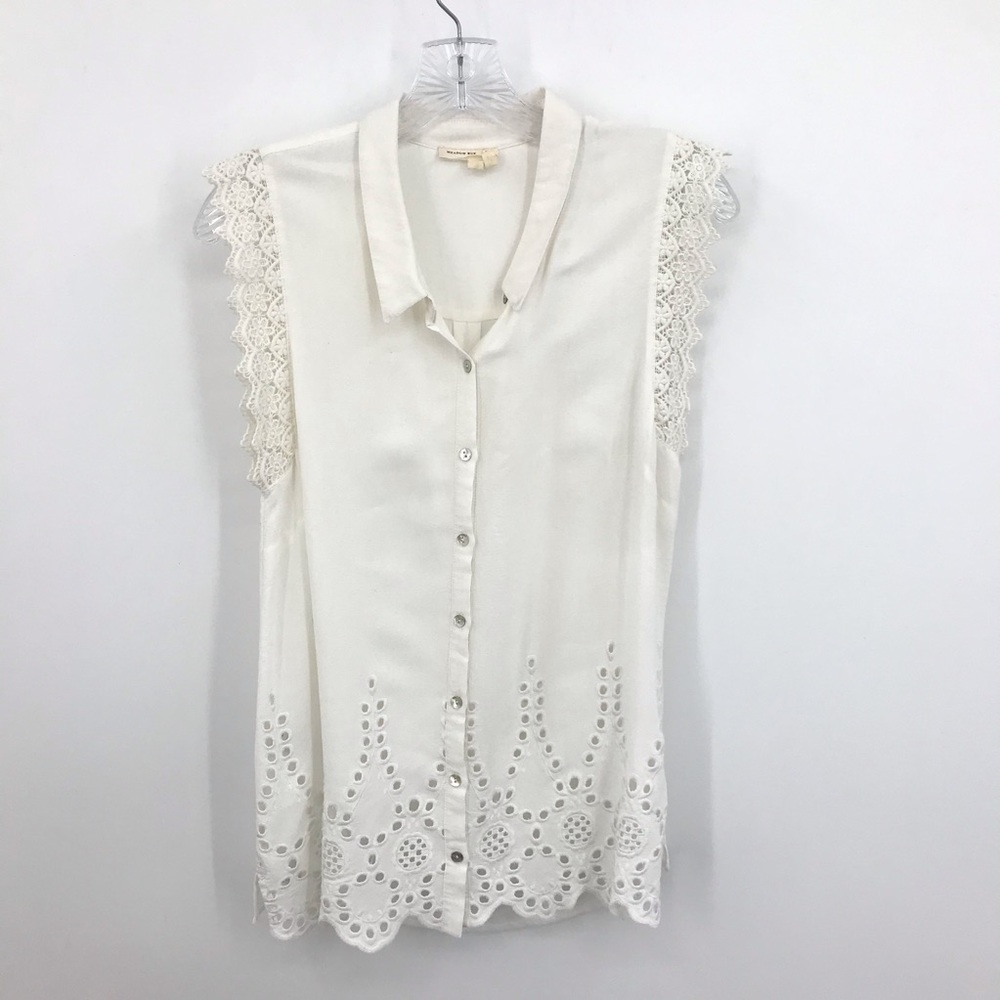 Meadow Rue Cut Out Sleeveless Blouse White Top